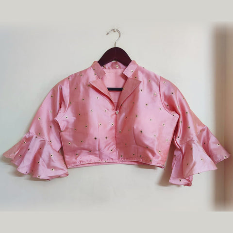 Pink Color Zari Work Butti Designer Readymade Blouse in Cotton Jaquard (Design 717)