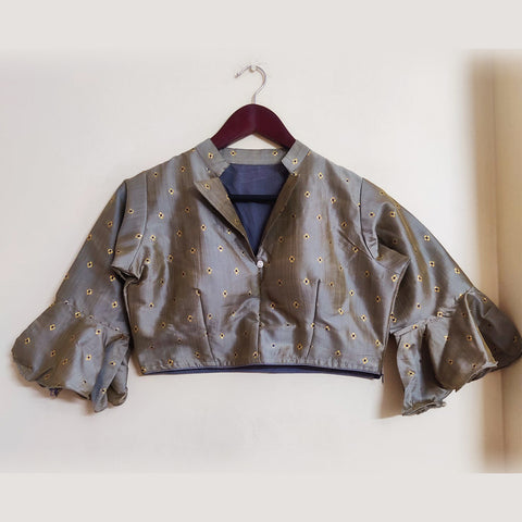 Gray Color Zari Work Butti Designer Readymade Blouse in Cotton Jaquard (Design 719)