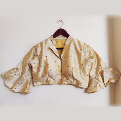 Golden Color Zari Work Butti Designer Readymade Blouse in Cotton Jaquard (Design 722)