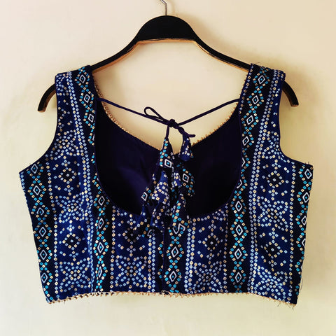 Navy Blue Color Readymade Printed Trends Blouse in Pure Cotton Bandani (Design 889)