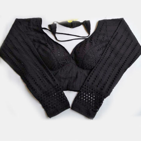 Black Color Readymade Trends Blouse in Sabyasachi Full Sleeve Hakoba (Design 901)