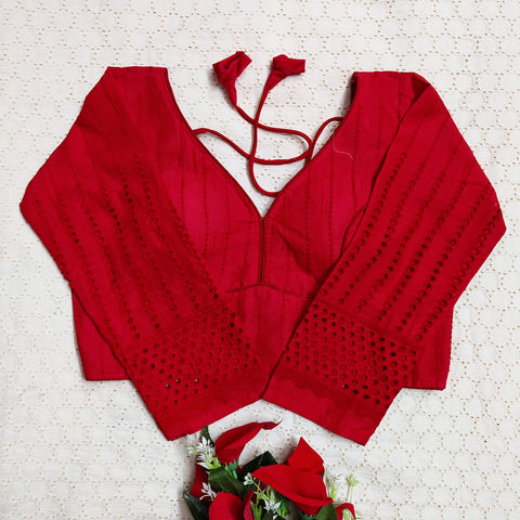 Red Color Readymade Trends Blouse in Sabyasachi Full Sleeve Hakoba (Design 902)