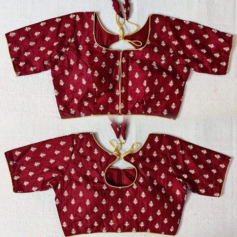 Designer Maroon Color Embroidery Blouse in Pure Dola Silk (Design 906)