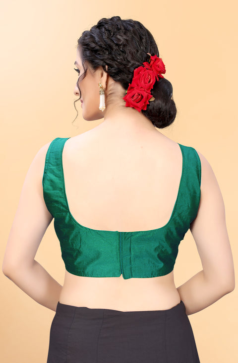 Emerald Green Silk Fabric Blouse For Regular & Casual Wear (Design 255)