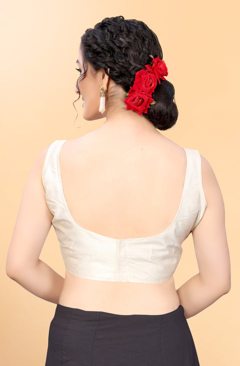 Preferable Cream Color Designer Silk Blouse For Wedding & Party Wear (Design 392)
