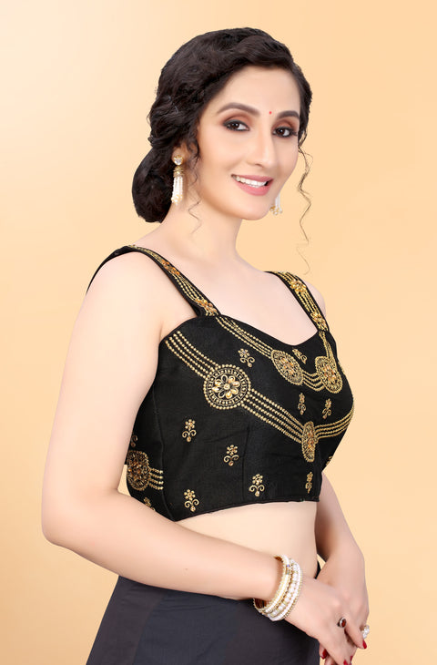 Designer Black Color Embroidery Blouse in Silk (Design 884)