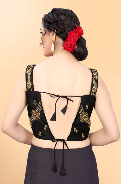 Designer Black Color Embroidery Blouse in Silk (Design 884)