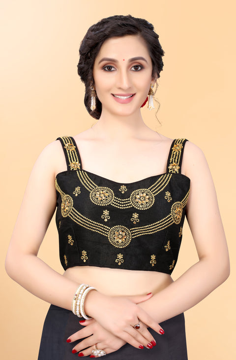 Designer Black Color Embroidery Blouse in Silk (Design 884)