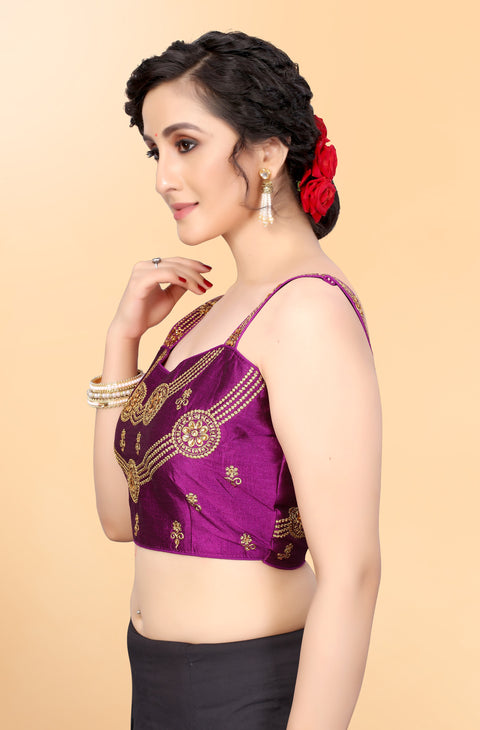 Designer Purple Color Embroidery Blouse in Silk (Design 886)