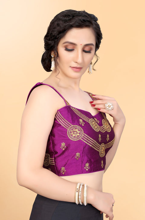 Designer Purple Color Embroidery Blouse in Silk (Design 886)