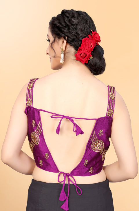 Designer Purple Color Embroidery Blouse in Silk (Design 886)