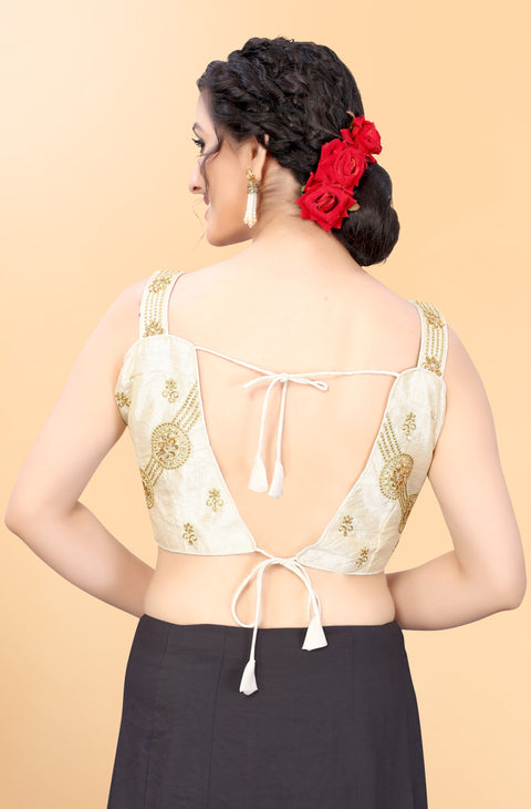Designer White Color Embroidery Blouse in Silk (Design 887)
