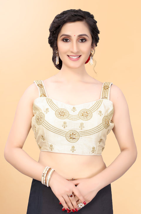 Designer White Color Embroidery Blouse in Silk (Design 887)