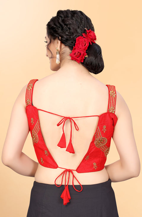 Designer Red Color Embroidery & Sequence Blouse in Silk (Design 823)