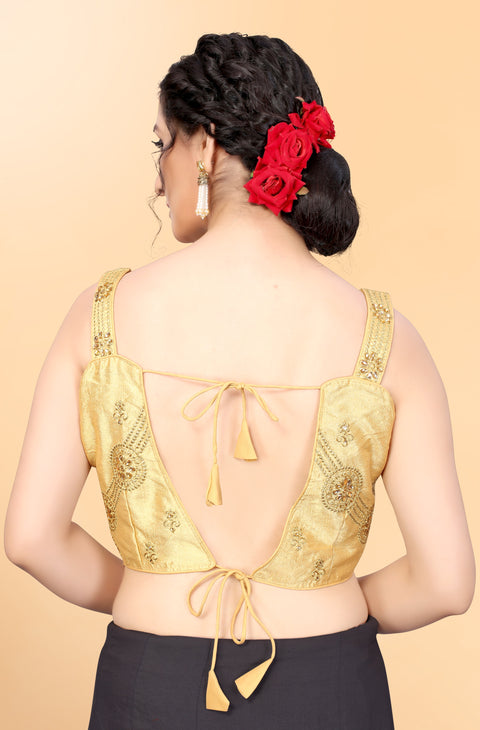 Designer Golden Color Embroidery & Sequence Blouse in Silk (Design 820)