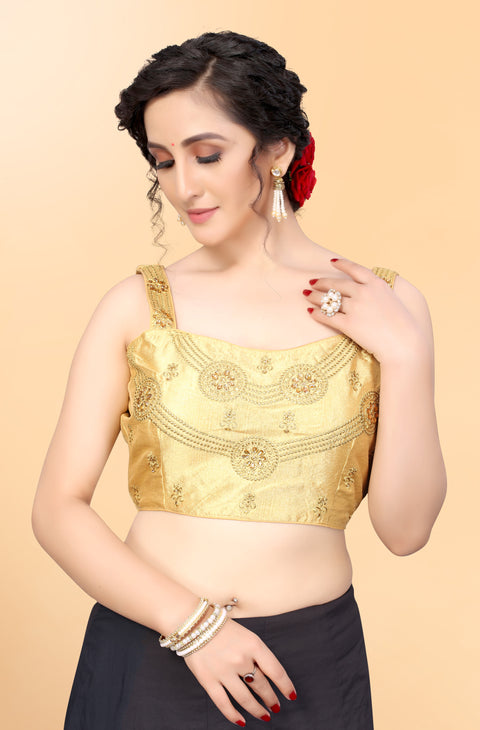 Designer Golden Color Embroidery & Sequence Blouse in Silk (Design 820)