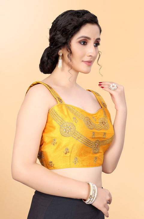 Designer Yellow Color Embroidery & Sequence Blouse in Silk (Design 821)