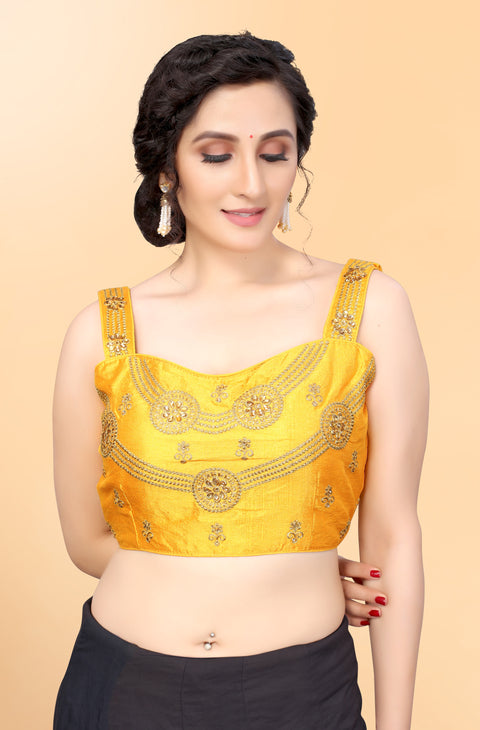 Designer Yellow Color Embroidery & Sequence Blouse in Silk (Design 821)