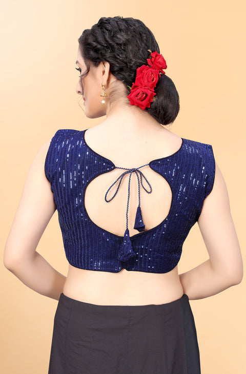 Designer Navy Blue Color Sequence Blouse in Silk (Design 843)
