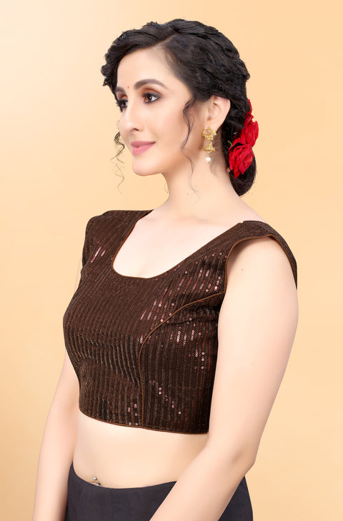 Designer Brown Color Sequence Blouse in Silk (Design 844)