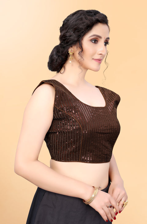 Designer Brown Color Sequence Blouse in Silk (Design 844)