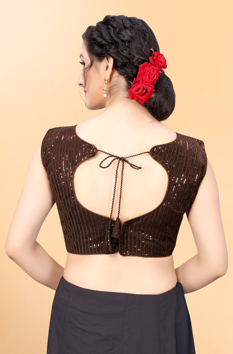 Designer Brown Color Sequence Blouse in Silk (Design 844)