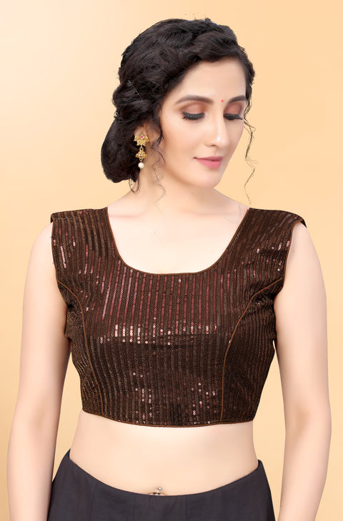 Designer Brown Color Sequence Blouse in Silk (Design 844)