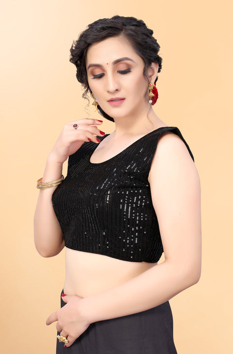 Designer Black Color Sequence Blouse in Silk (Design 847)