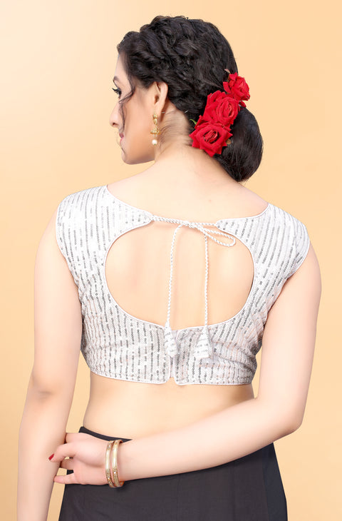 Designer White Color Sequence Blouse in Silk (Design 845)