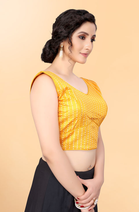 Designer Yellow Color Embroidery & Sequence Blouse in Silk (Design 806)