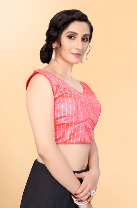 Designer Peach Color Embroidery & Sequence Blouse in Silk (Design 881)