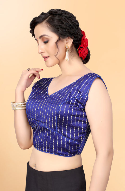 Designer Blue Color Embroidery & Sequence Blouse in Silk (Design 809)