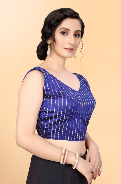 Designer Blue Color Embroidery & Sequence Blouse in Silk (Design 809)