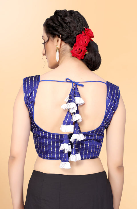 Designer Blue Color Embroidery & Sequence Blouse in Silk (Design 809)