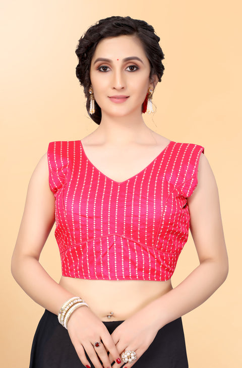 Designer Pink Color Embroidery & Sequence Blouse in Silk (Design 811)