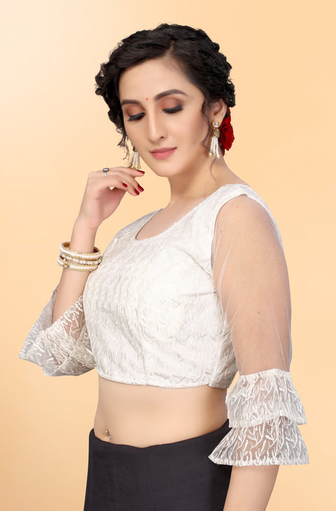 Designer White Embroidery Blouse in Net for Party Wear (Design 793)