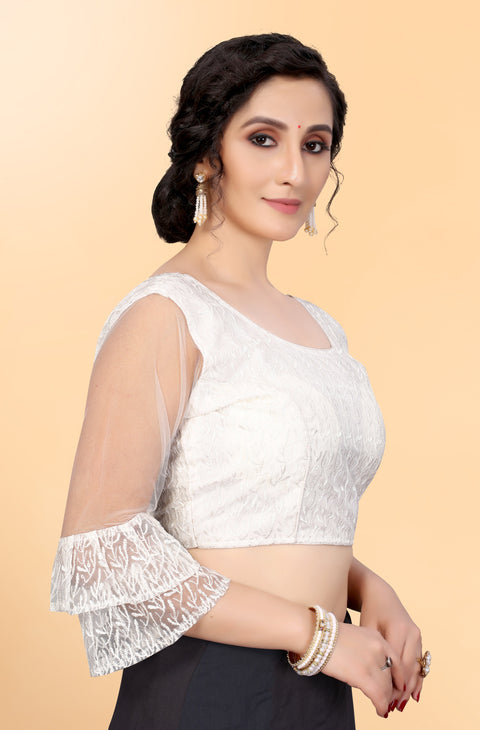 Designer White Embroidery Blouse in Net for Party Wear (Design 793)