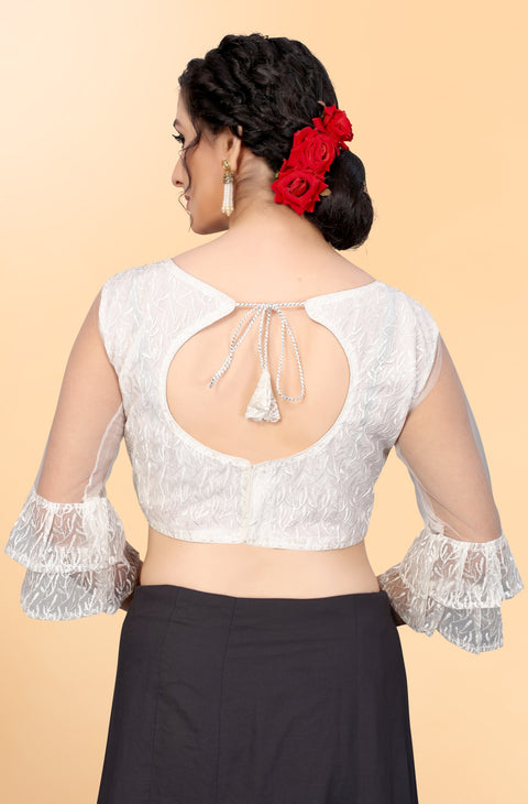 Designer White Embroidery Blouse in Net for Party Wear (Design 793)