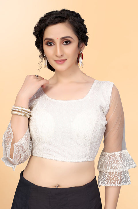 Designer White Embroidery Blouse in Net for Party Wear (Design 793)