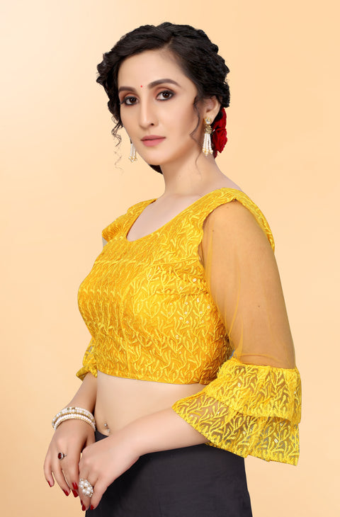 Designer Yellow Embroidery Blouse in Net for Party Wear (Design 795)