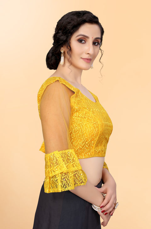 Designer Yellow Embroidery Blouse in Net for Party Wear (Design 795)