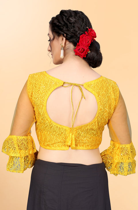 Designer Yellow Embroidery Blouse in Net for Party Wear (Design 795)