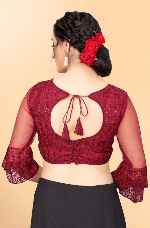 Designer Maroon Embroidery Blouse in Net for Party Wear (Design 798)