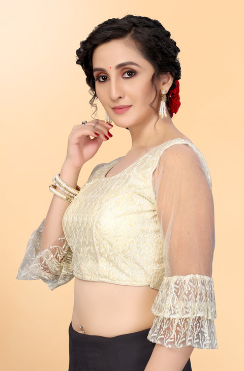 Designer Cream Embroidery Blouse in Net for Party Wear (Design 799)