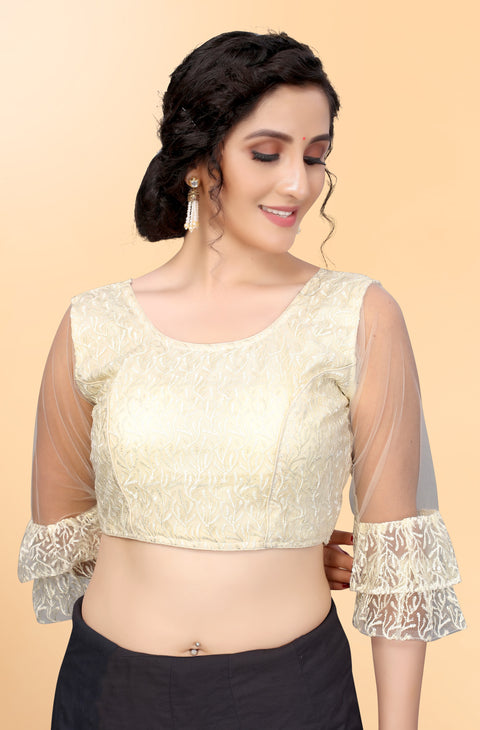 Designer Cream Embroidery Blouse in Net for Party Wear (Design 799)