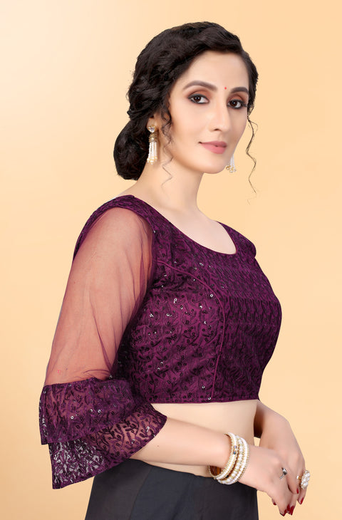 Designer Purple Embroidery Blouse in Net for Party Wear (Design 800)