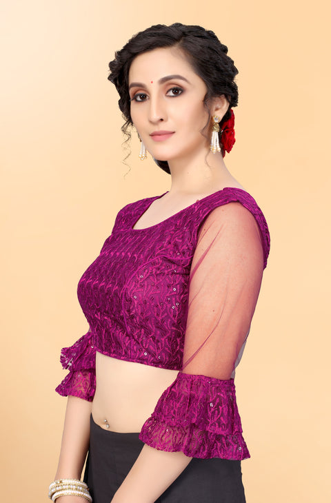 Designer Purple Embroidery Blouse in Net for Party Wear (Design 801)