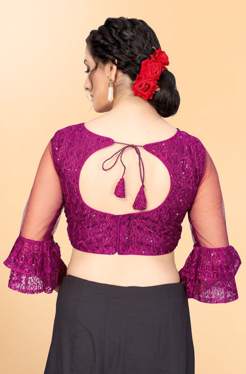 Designer Purple Embroidery Blouse in Net for Party Wear (Design 801)