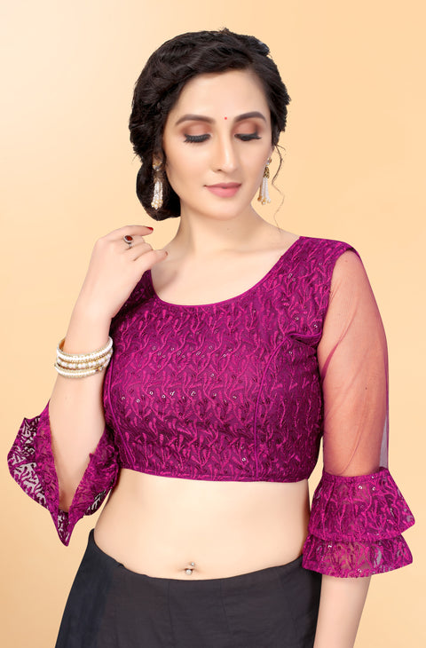 Designer Purple Embroidery Blouse in Net for Party Wear (Design 801)