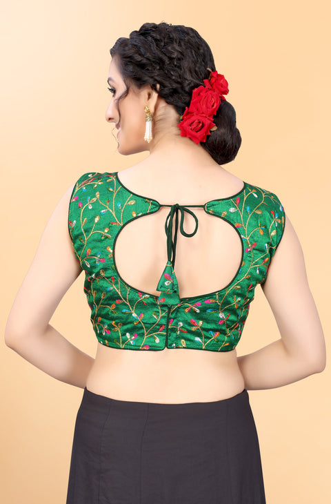 Green  Color Designer Silk Embroidered Blouse For Wedding & Party Wear (Design 322)